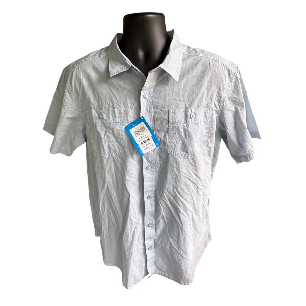 Columbia Golden Valley Mens Short Sleeve Shirt Blue Cotton XM0061-412 Large NWT